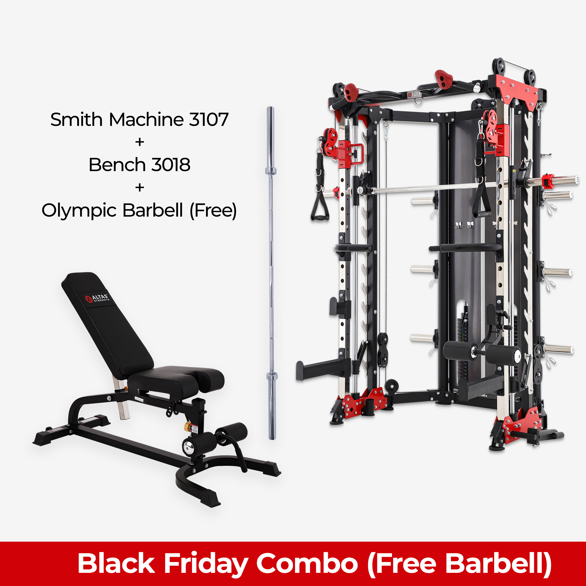 Black Friday Combo - Smith Machine AL-3107 + Bench AL-3018 + Free Olympic Barbell