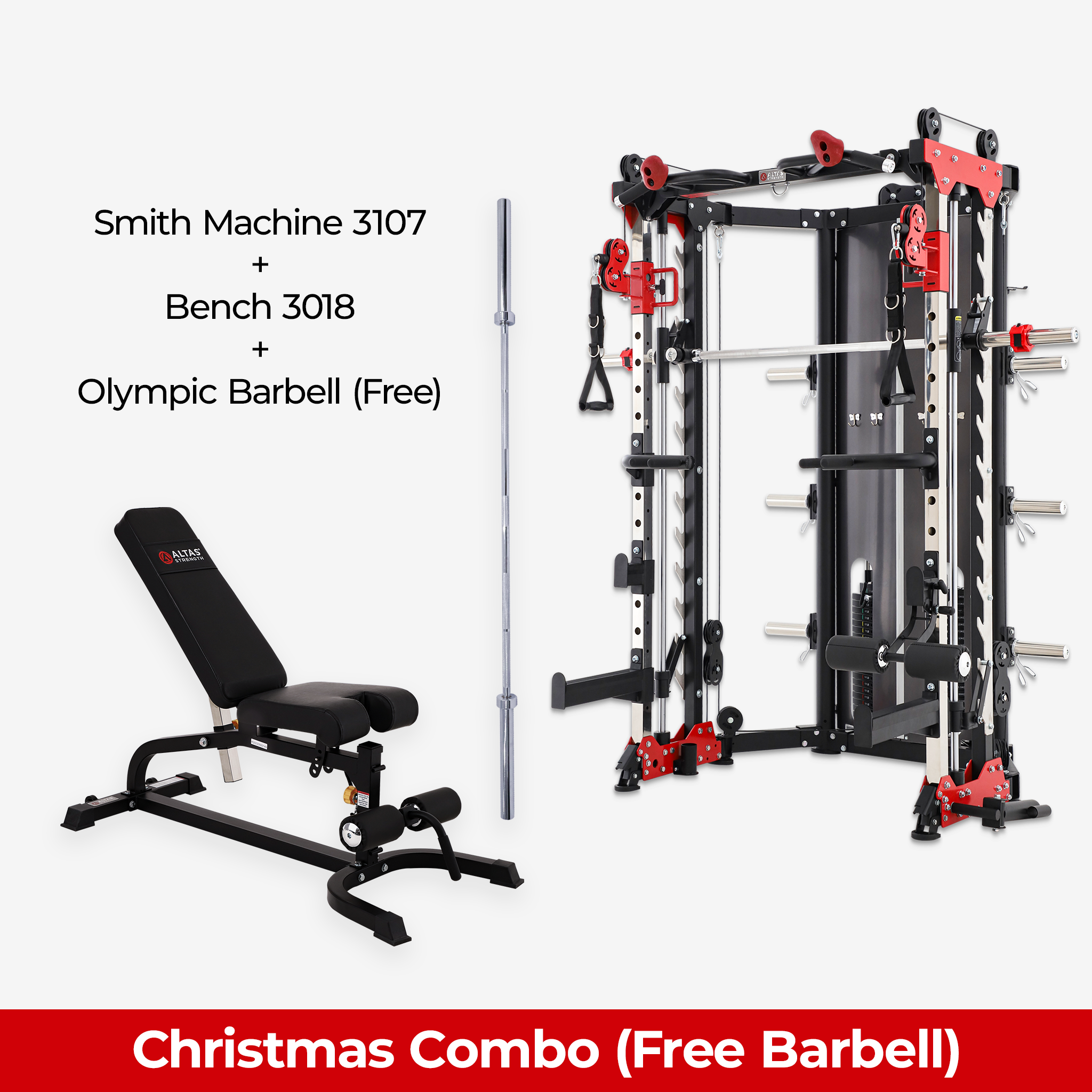 Christmas Combo - Smith Machine AL-3107 + Bench AL-3018 + Free Olympic Barbell