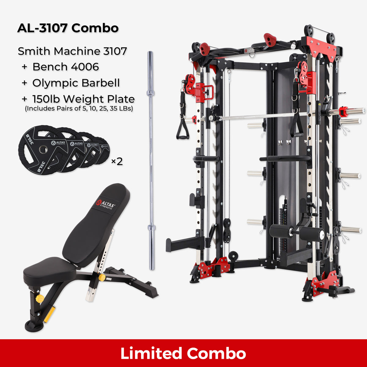 Cambo— Folding Smith Machine AL-3107+Bench+Accessories AL-3107 AL-4006