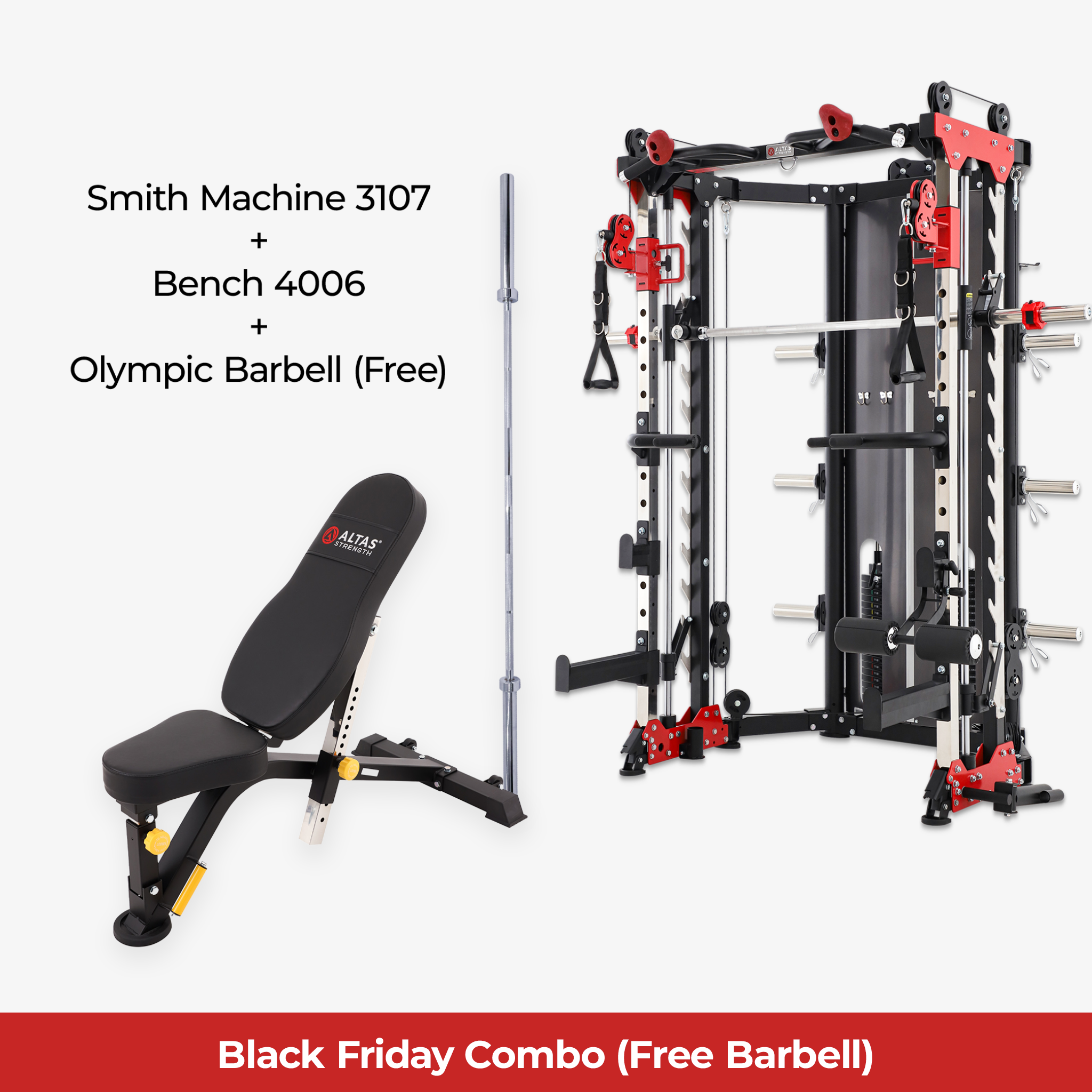 Black Friday Combo - Smith Machine AL-3107 + Bench AL-4006 + Olympic Barbell
