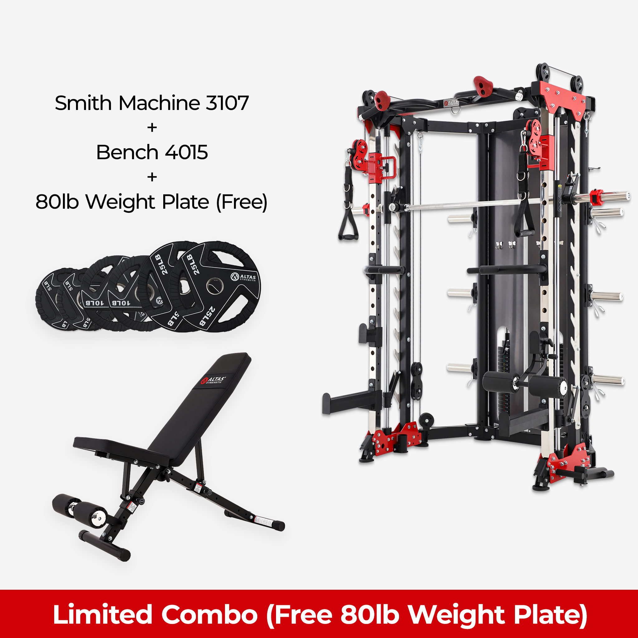 Limited Combo - Smith Machine AL-3107 + Bench AL-4015 + Free 80lb Weight Plate