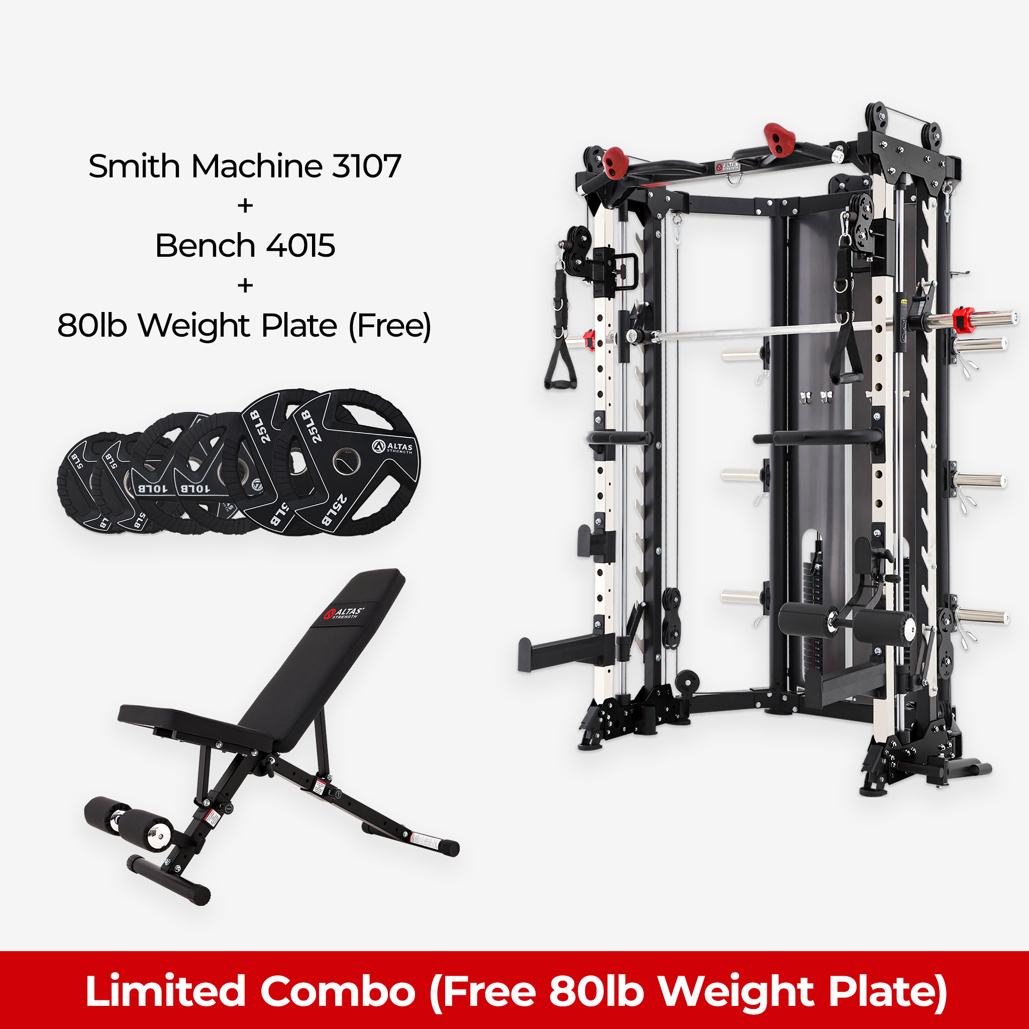 Limited Combo - Smith Machine AL-3107 + Bench AL-4015 + Free 80lb Weight Plate