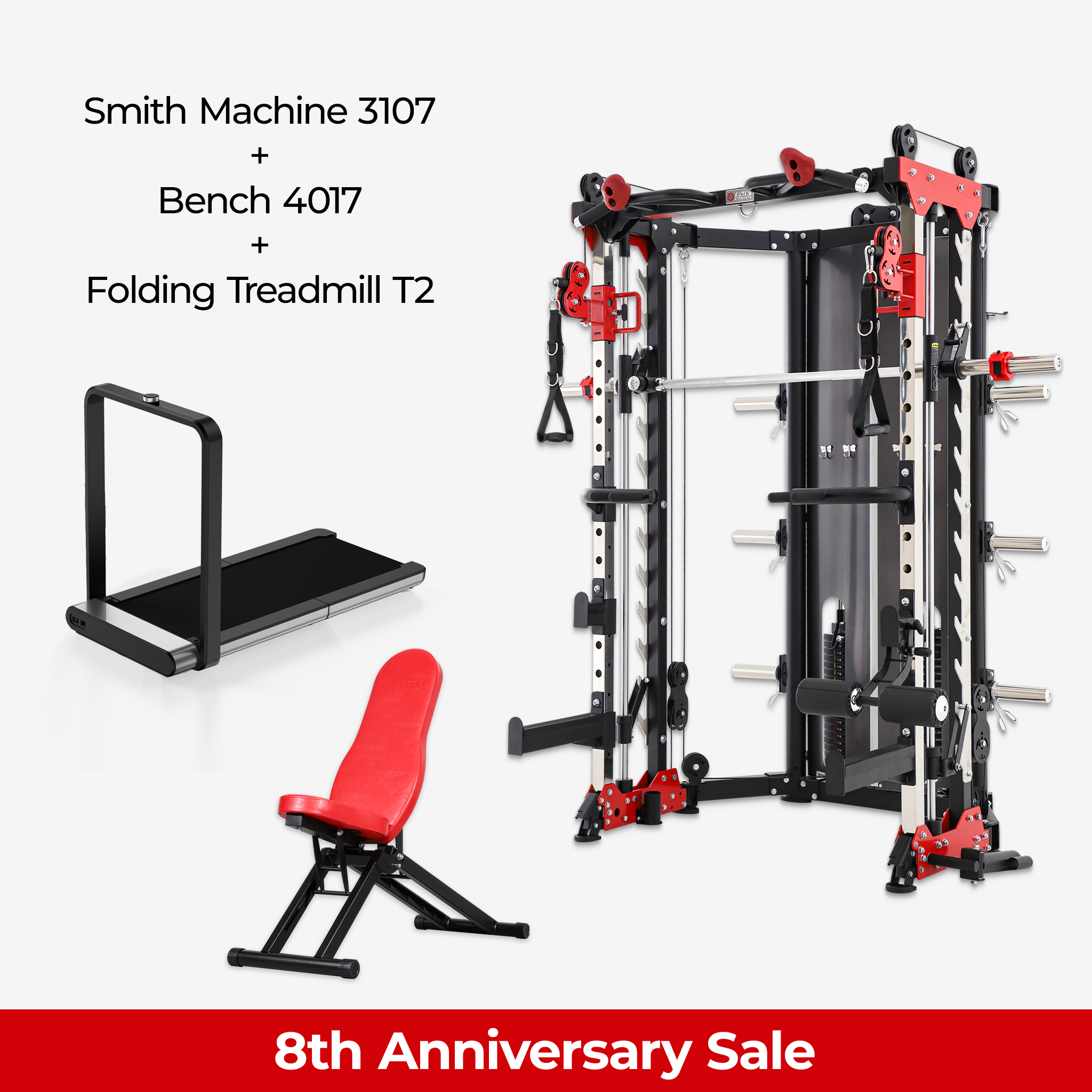 8th Anniversary Combo - Smith Machine AL-3107 + Bench AL-4017 + Folding Treadmill AL-T2