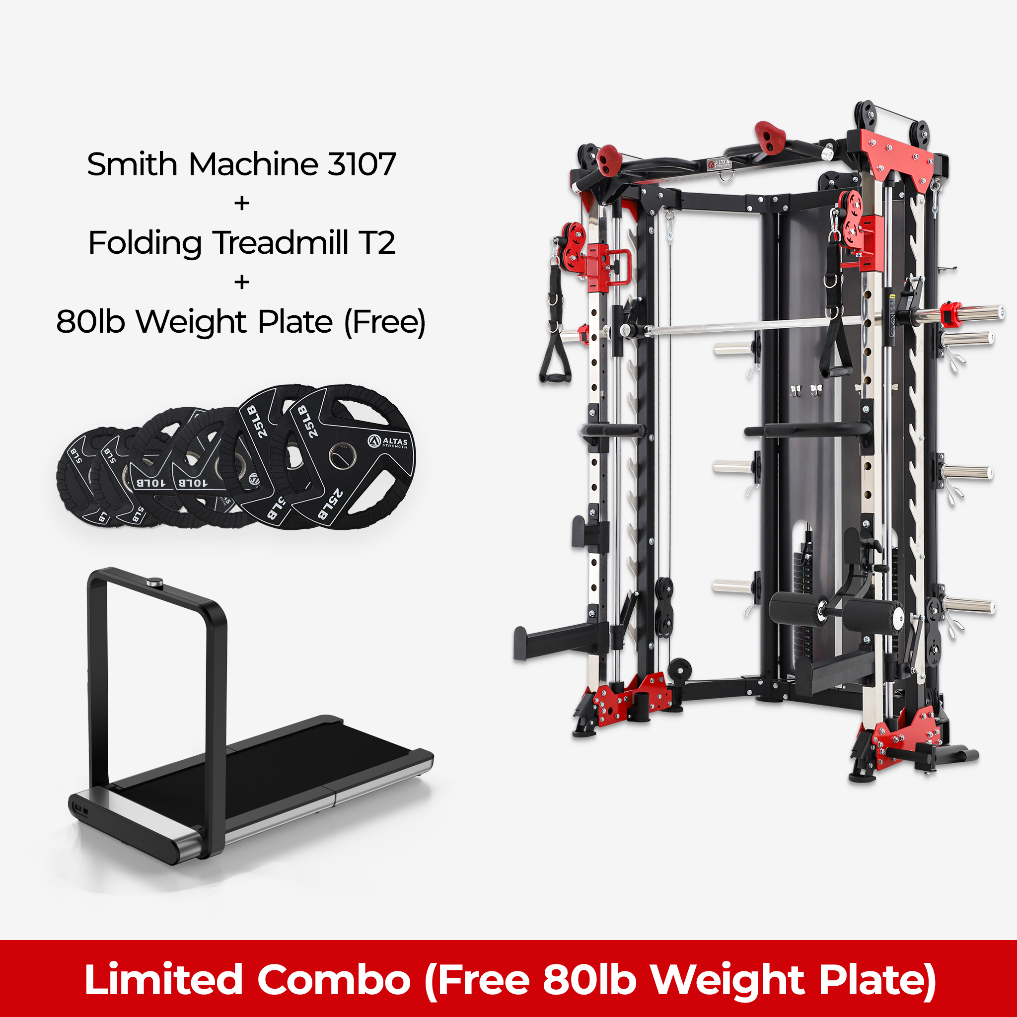 Limited Combo - Smith Machine AL-3107 + Folding Treadmill AL-T2 + Free 80lb Weight Plate