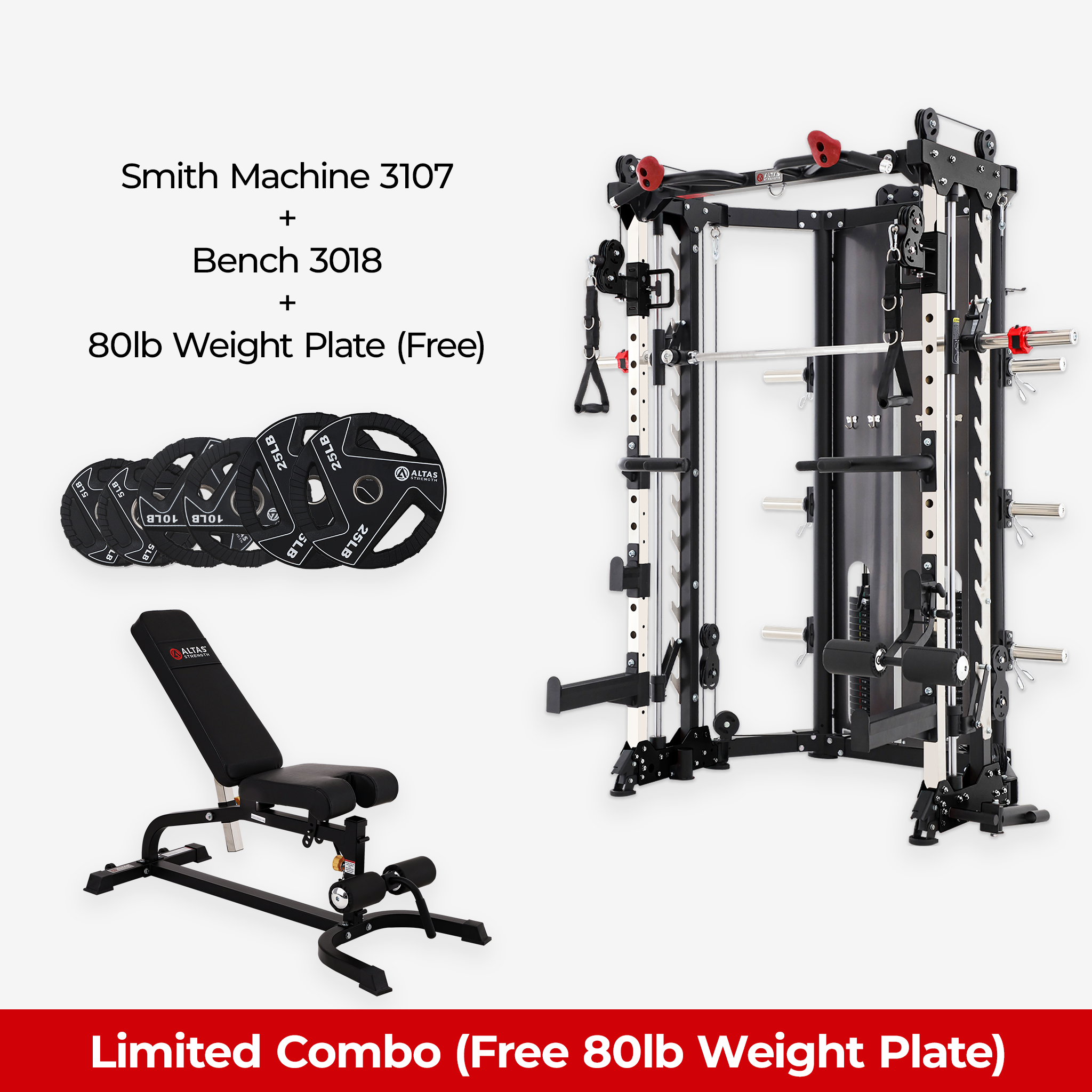 Limited Combo - Smith Machine AL-3107 + Bench AL-3018 + Free 80lb Weight Plate
