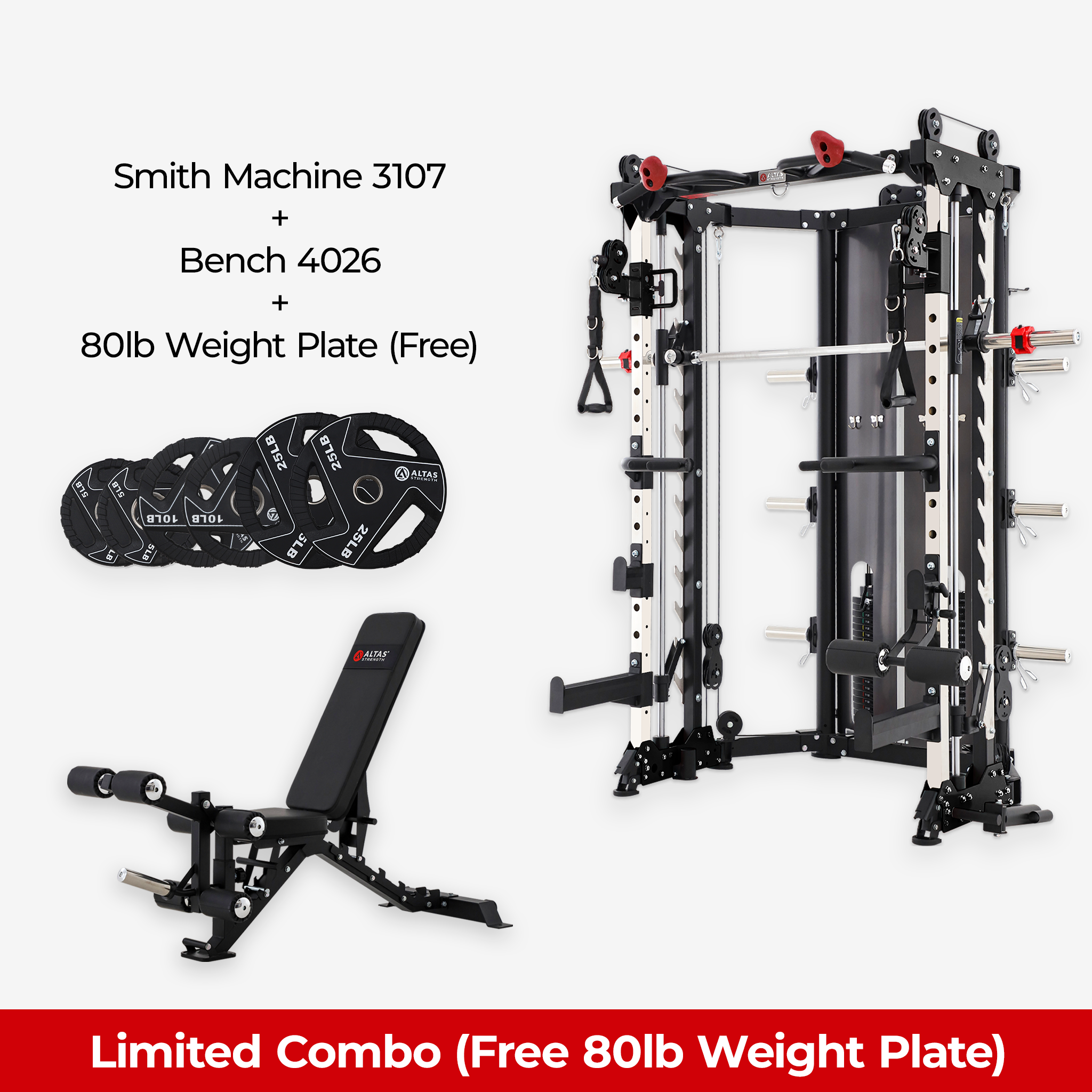 Limited Combo - Smith Machine AL-3107 + Bench AL-4026 + Free 80lb Weight Plate