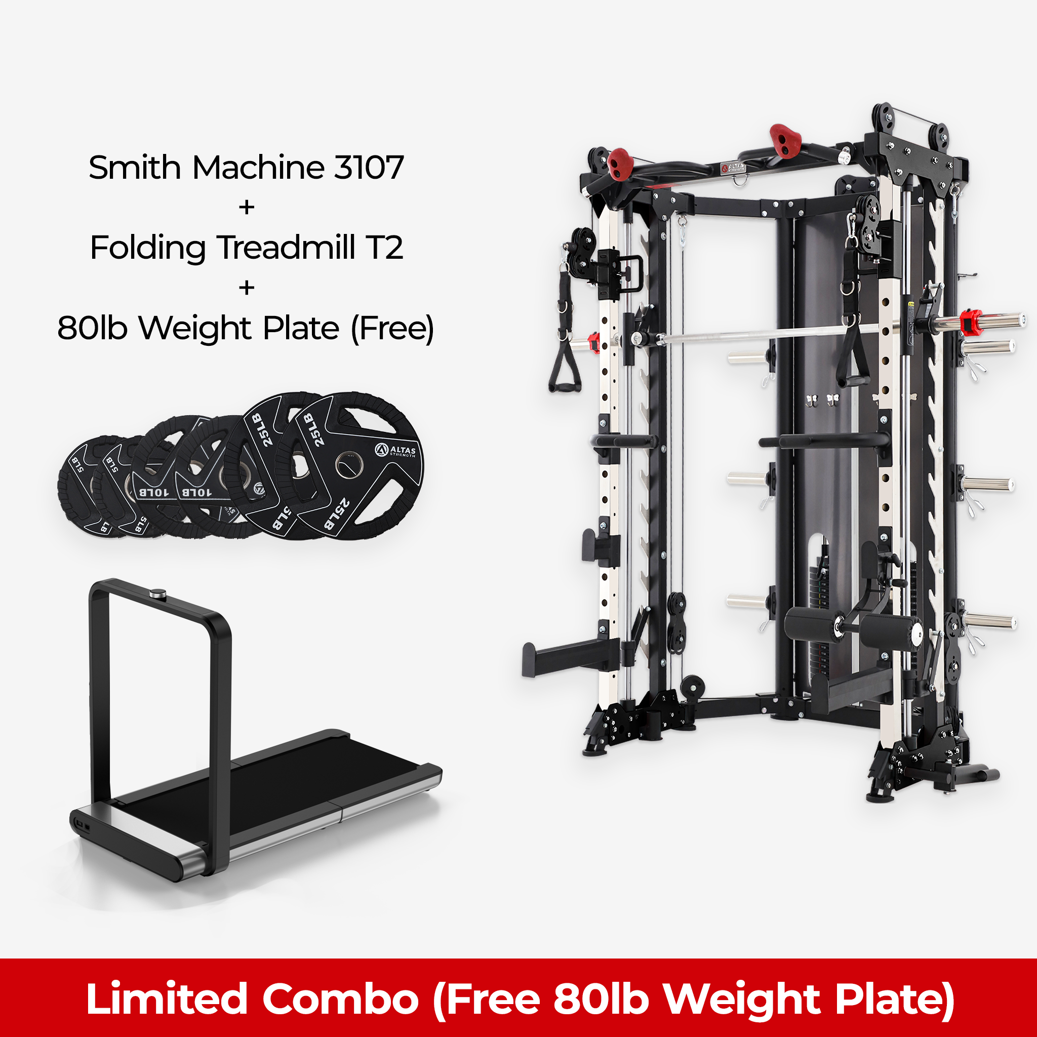 Limited Combo - Smith Machine AL-3107 + Folding Treadmill AL-T2 + Free 80lb Weight Plate