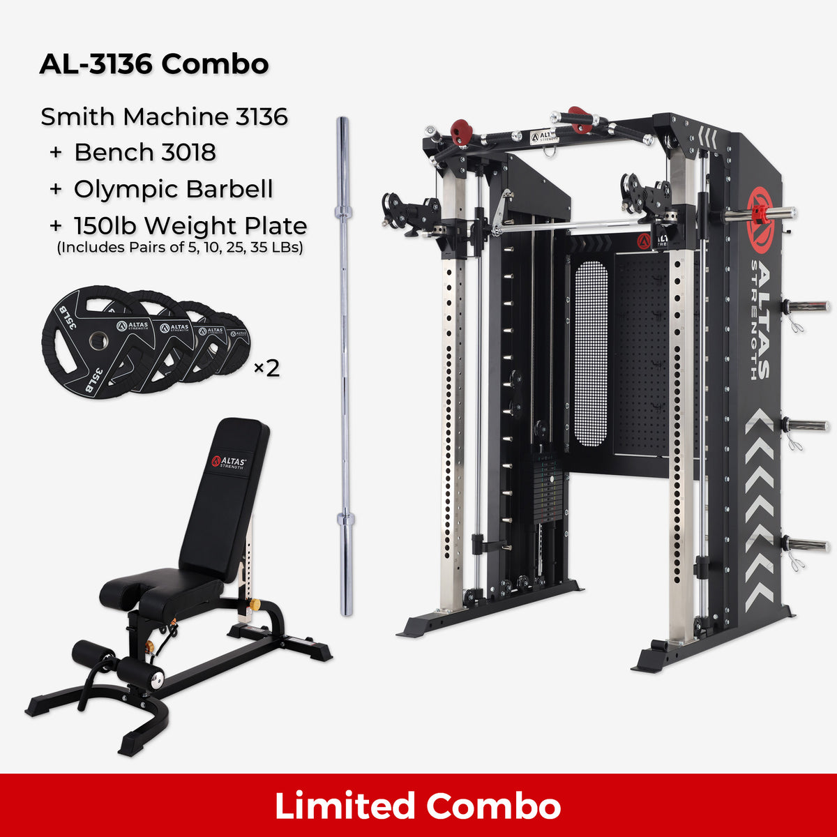 Combo—Smith Machine AL-3136+Bench+Accessories AL-3136 AL-3018