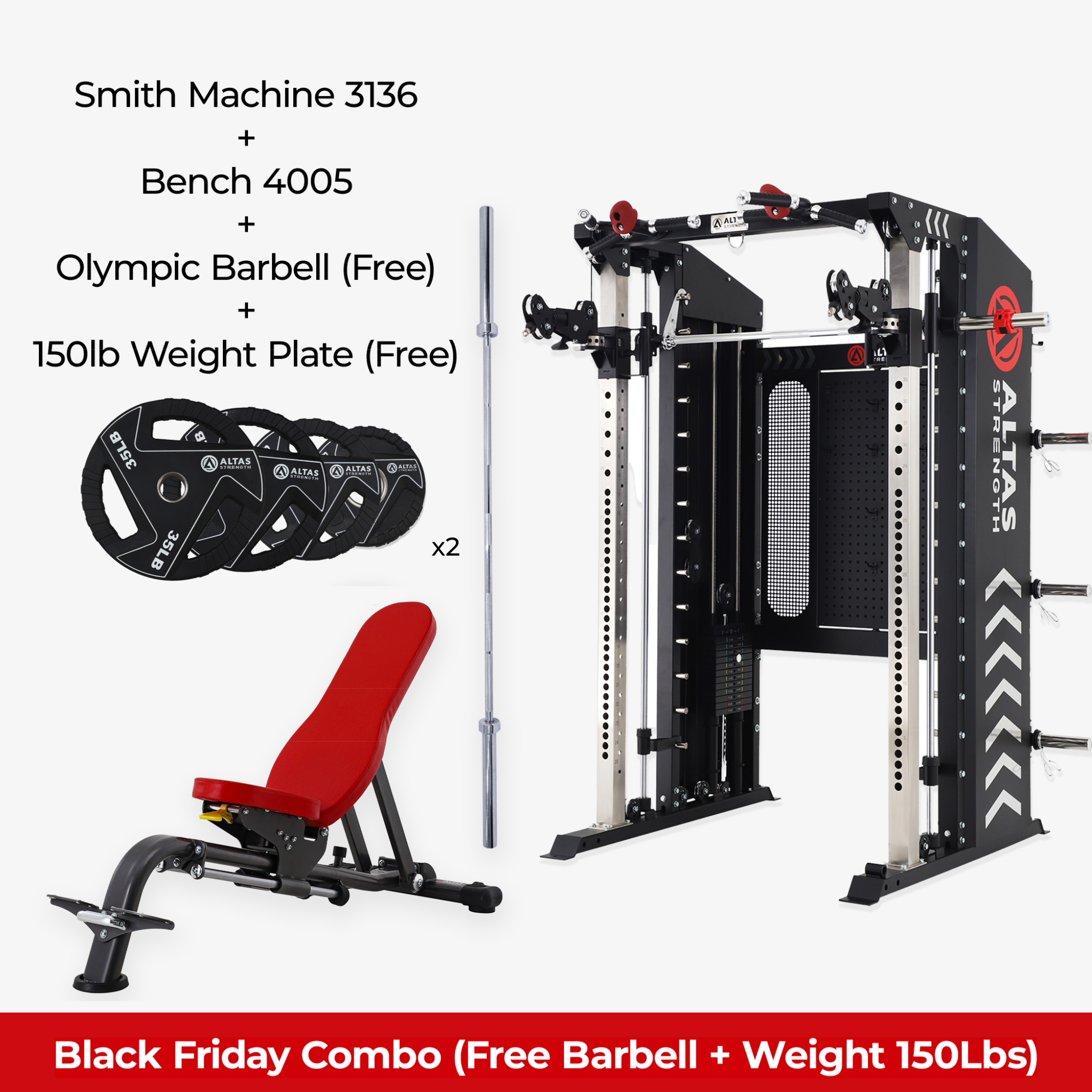 Black Friday Combo - Smith Machine AL-3136+4005+Barbell(Free)+Weight Plate(5-35lb )Free