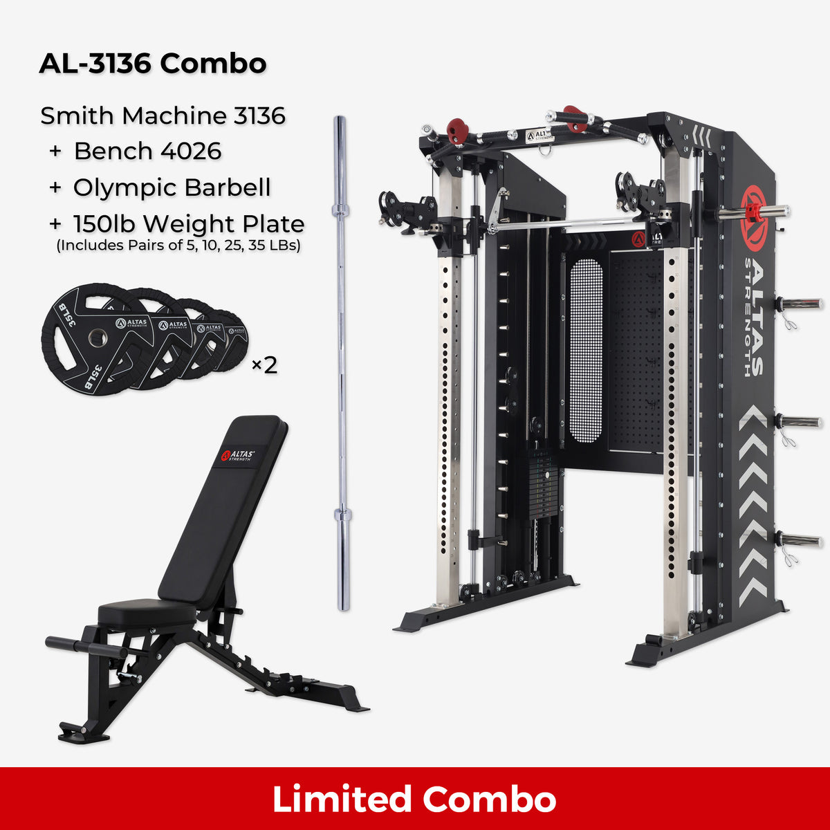 Combo—Smith Machine AL-3136+Bench+Accessories AL-3136 AL-4026