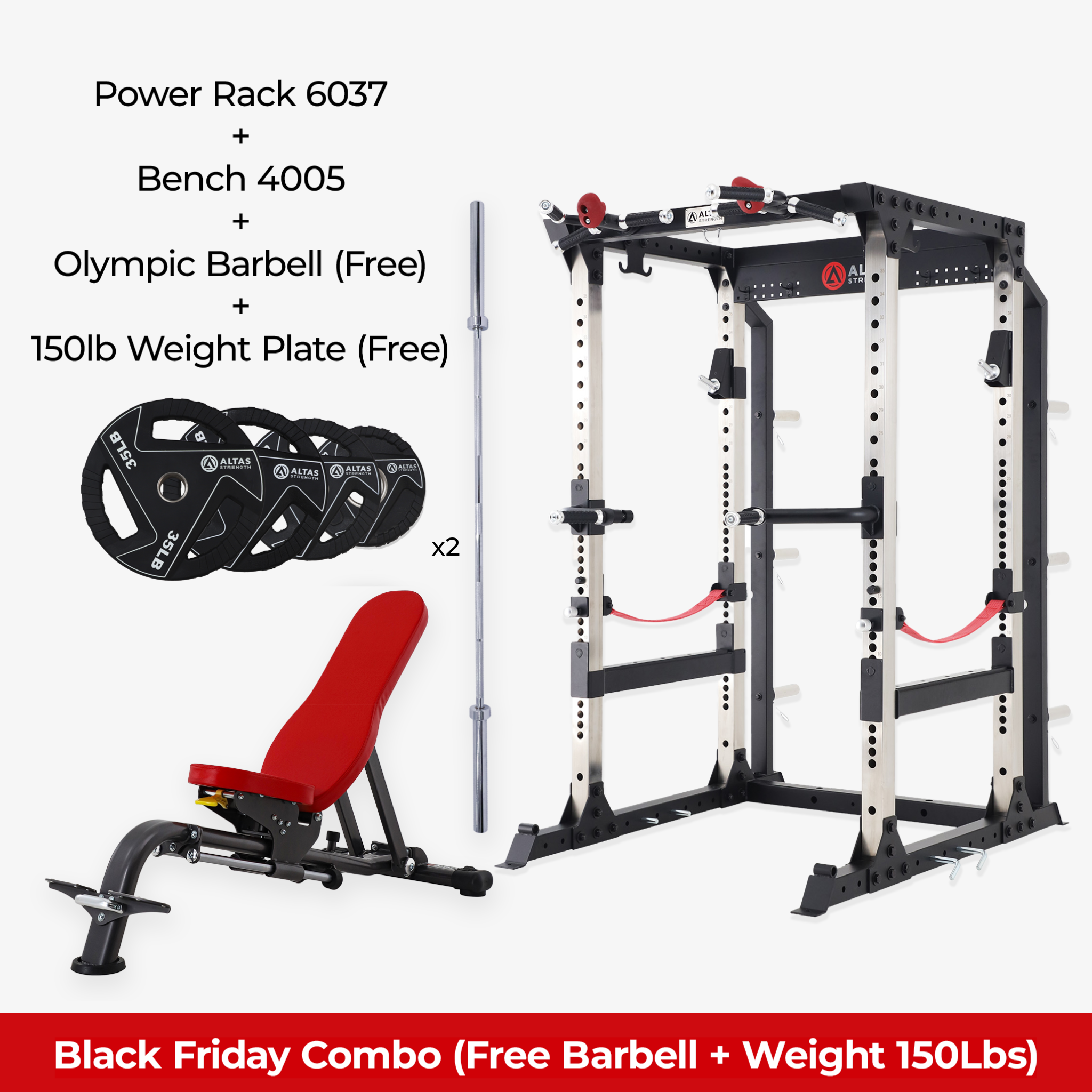 Black Friday Combo - Altas Strength Power Rack AL-6037+4005+Barbell(Free)+Weight Plate(5-35lb )Free
