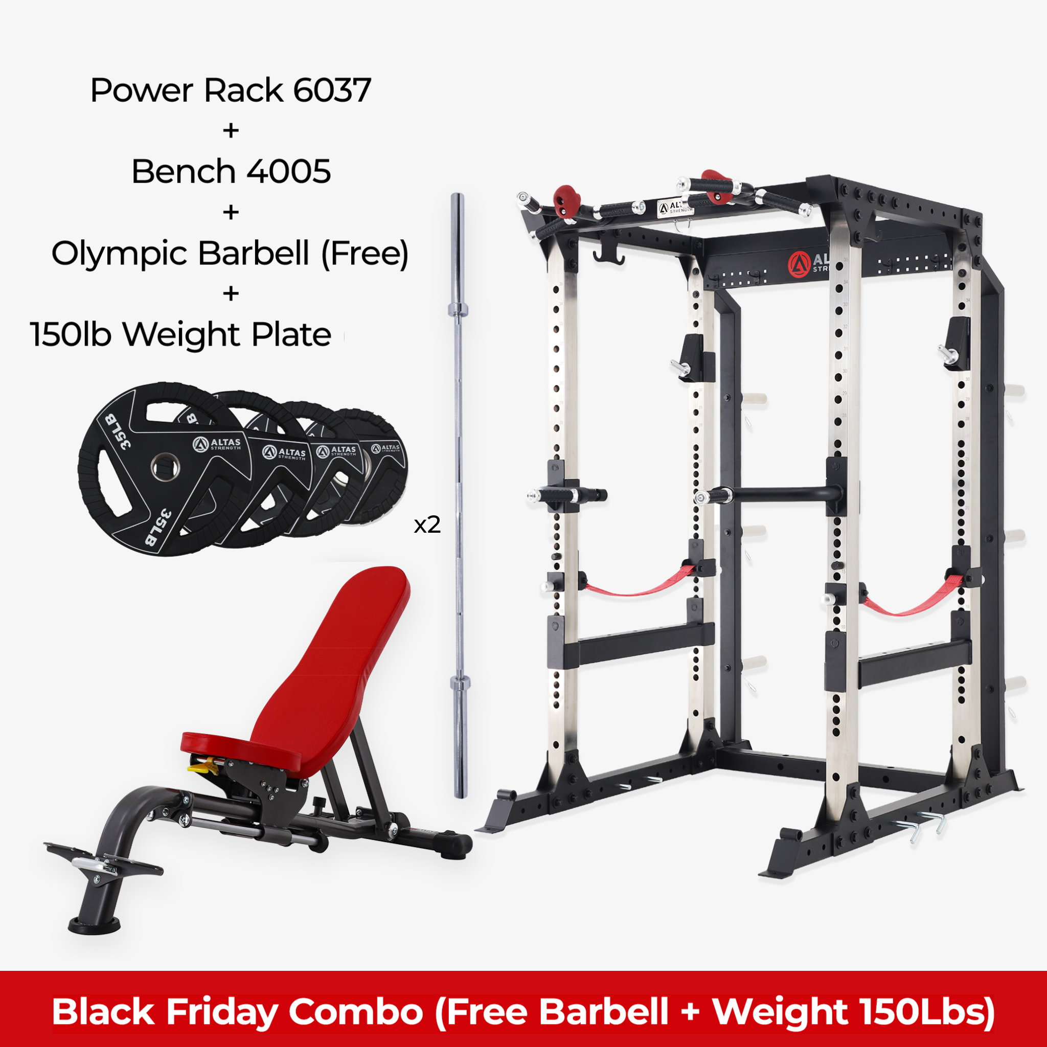 Black Friday Combo - Altas Strength Power Rack AL-6037+4005+Barbell+Weight Plate(5-35lb )