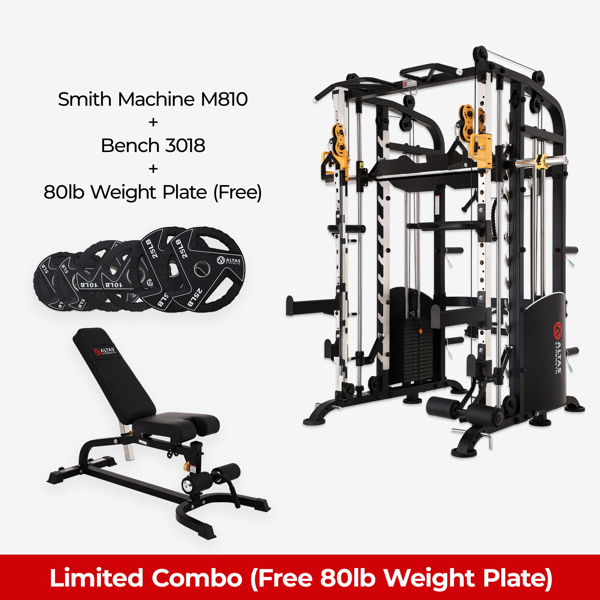 Limited Combo - Smith Machine AL-M810 + Bench AL-3018 + Free 80lb Weight Plate
