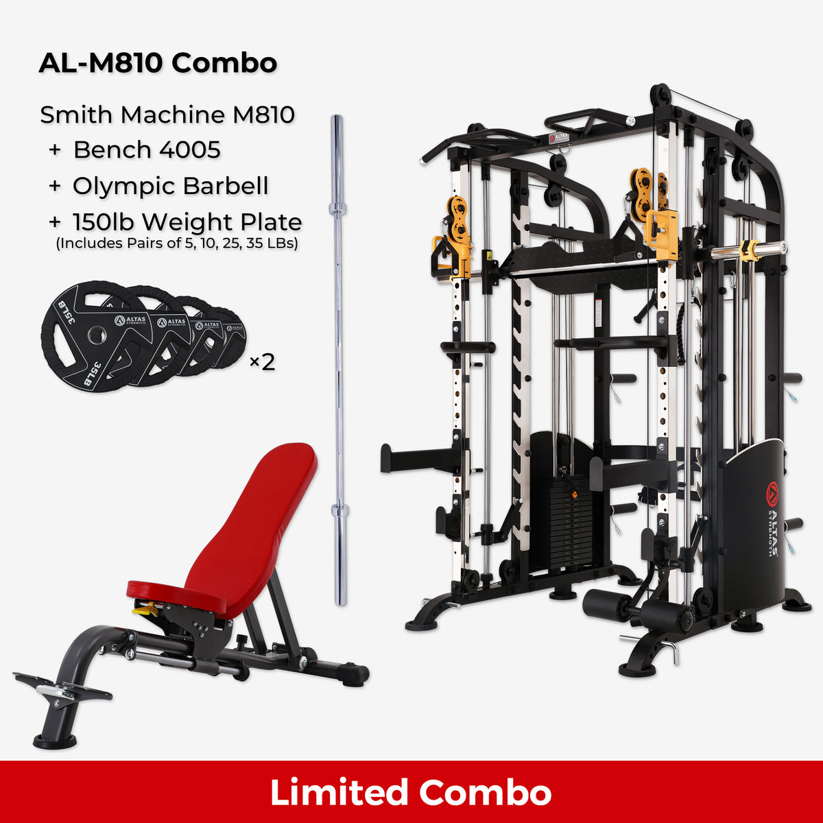 Cambo—Strength Smith Machine AL-M810 +Bench+Accessories AL-M810 AL-4005