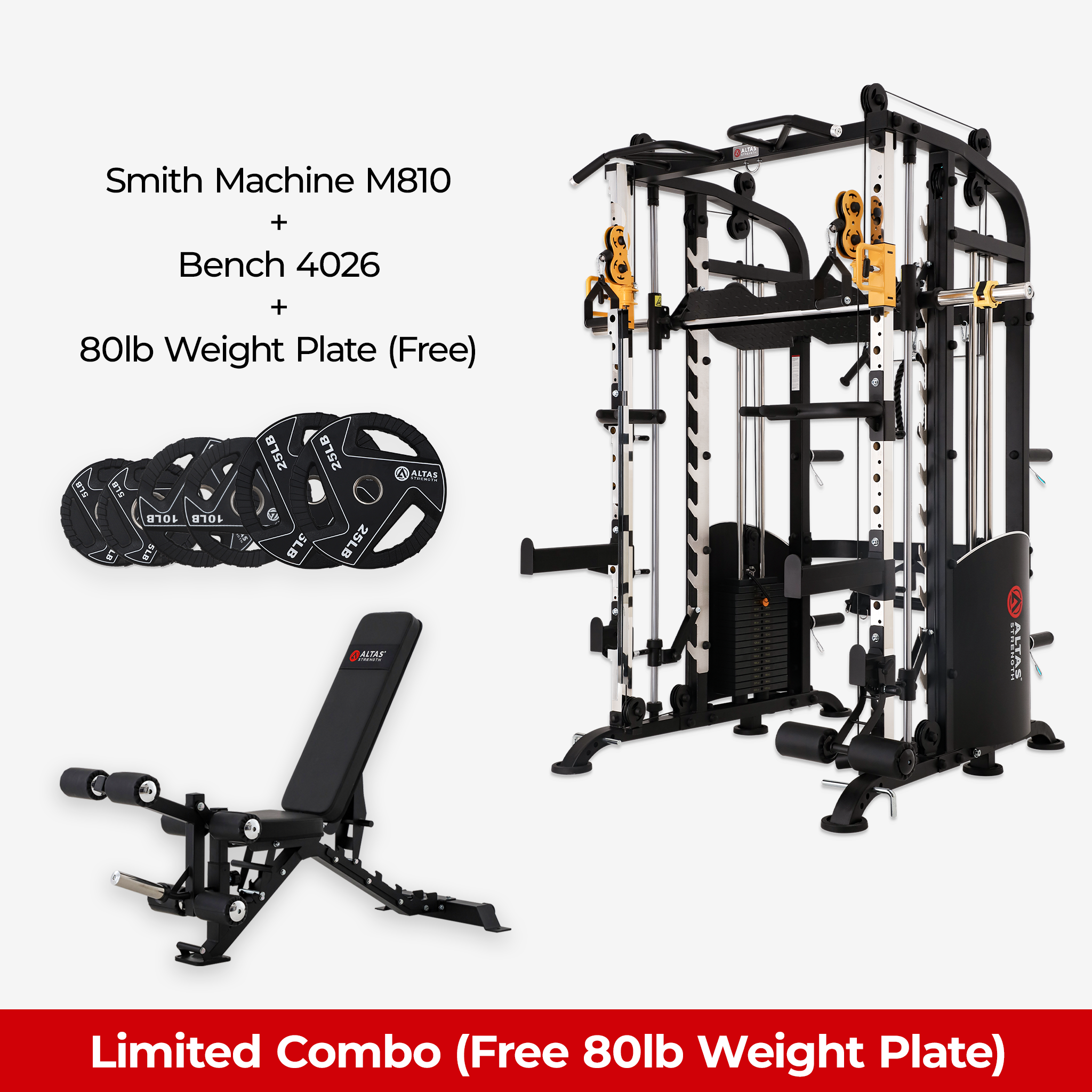 Limited Combo - Smith Machine AL-M810 + Bench AL-4026 + Free 80lb Weight Plate