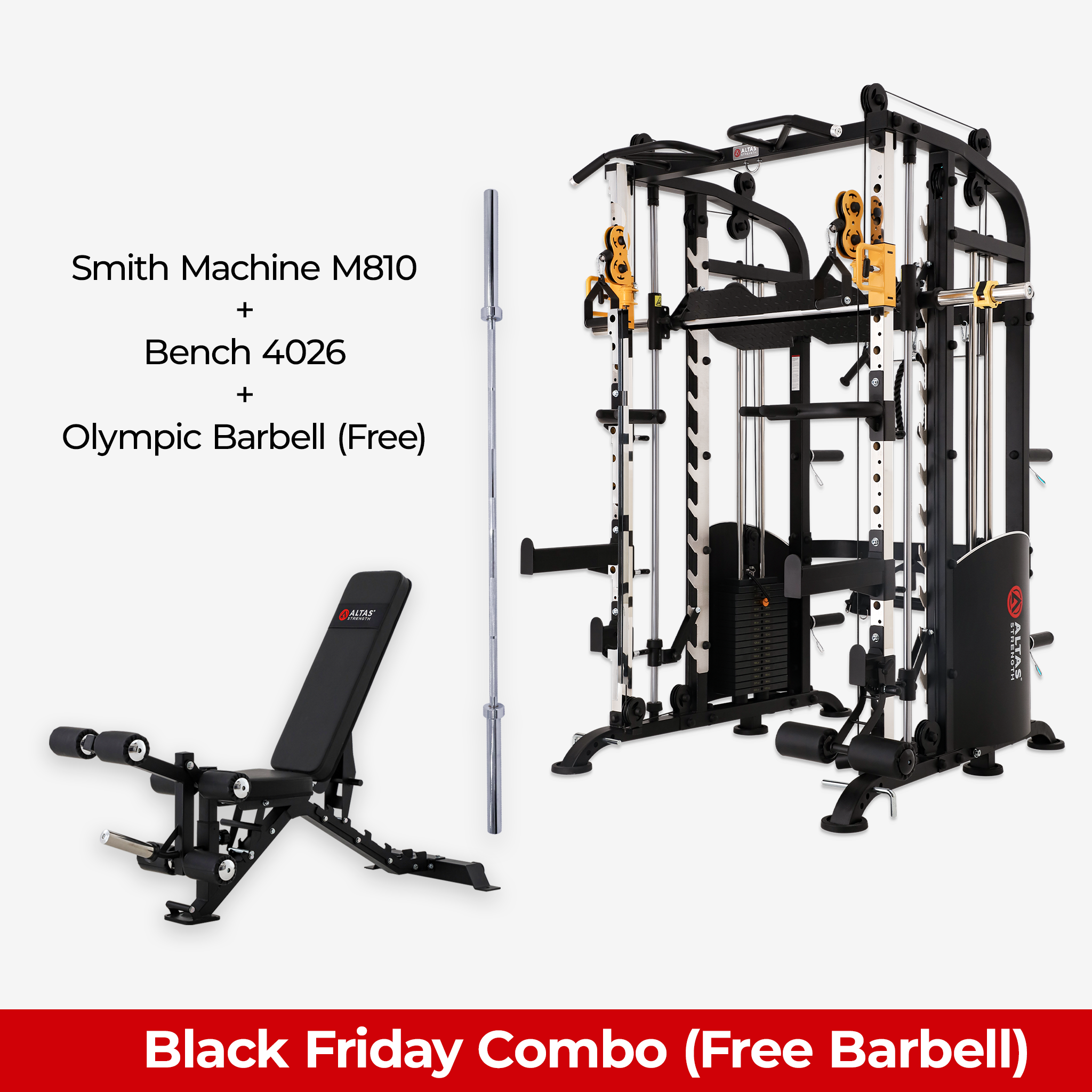 Black Friday Combo - Smith Machine AL-M810 + Bench AL-4026 + Free Olympic Barbell