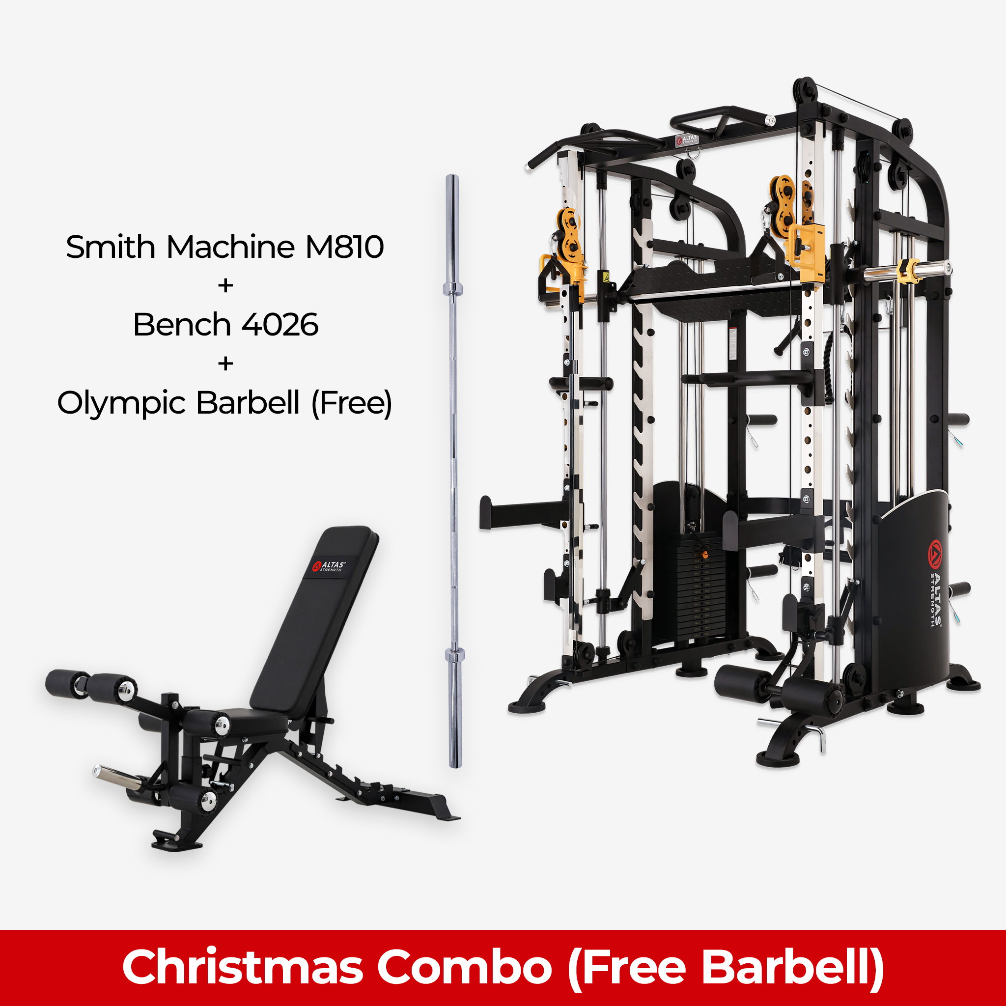 Christmas Combo - Smith Machine AL-M810 + Bench AL-4026 + Free Olympic Barbell