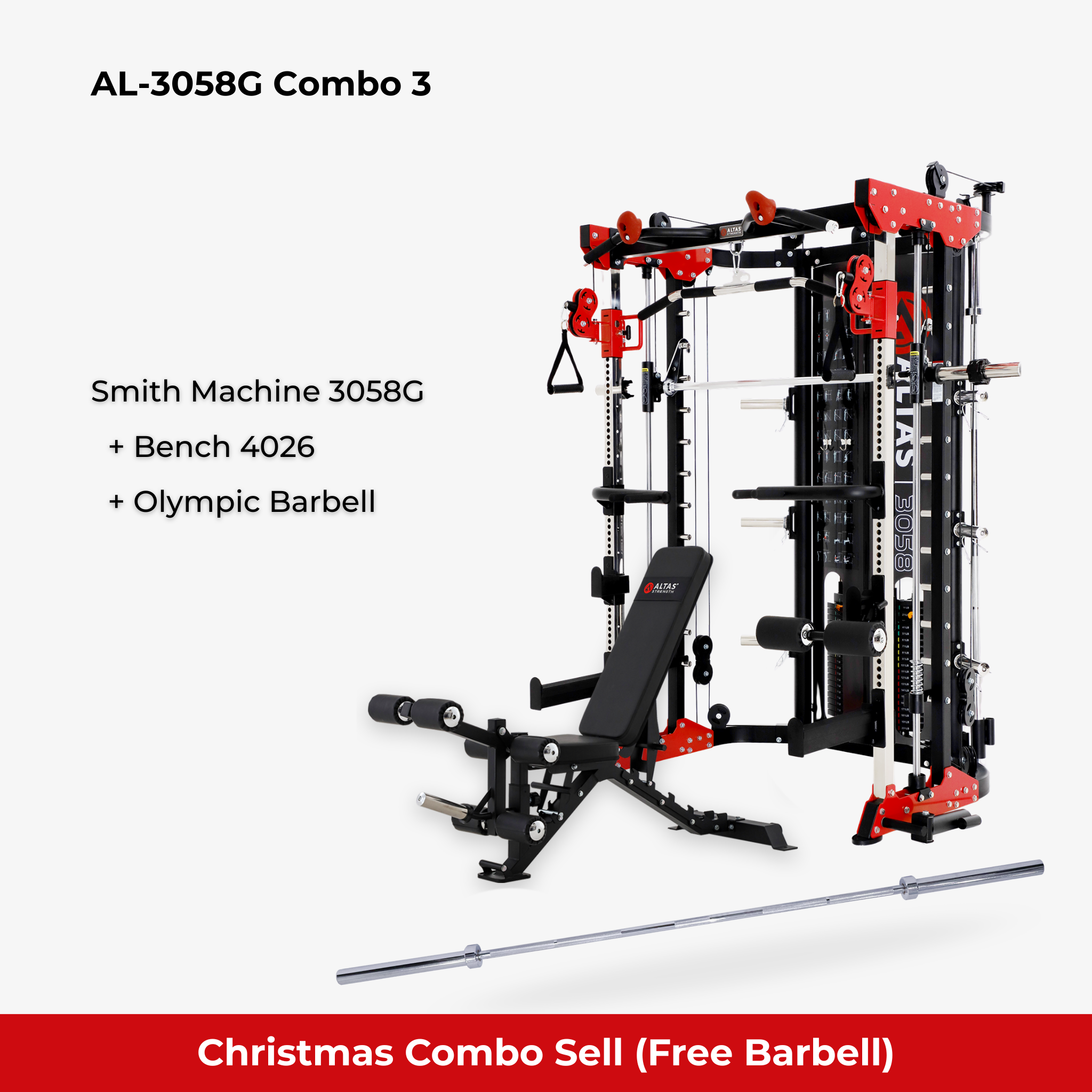 Christmas Combo - Smith Machine AL-3058G + Bench AL-4026 +Barbell
