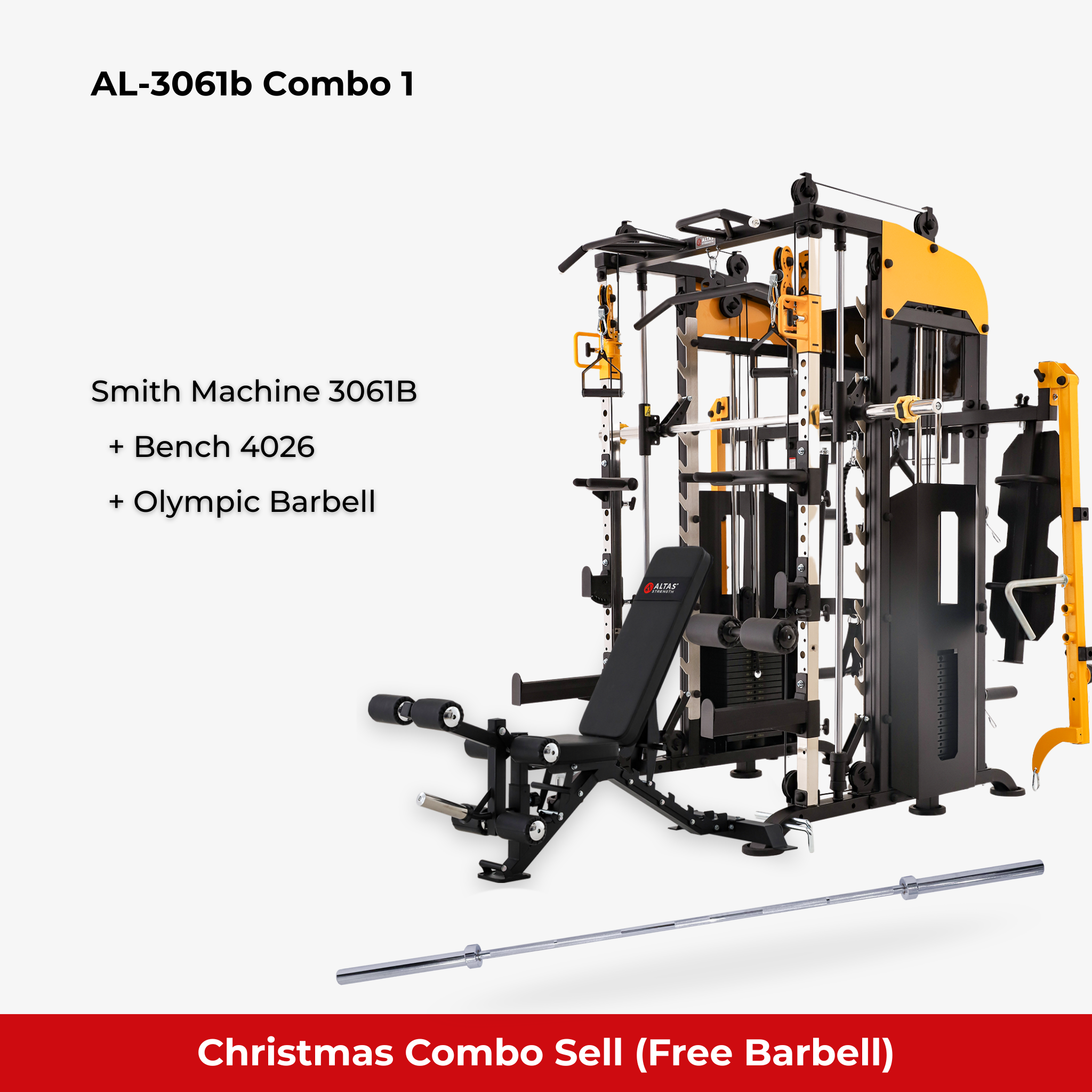 Christmas Combo - Smith Machine AL-3061B + Bench AL-4026 + Olympic Barbell
