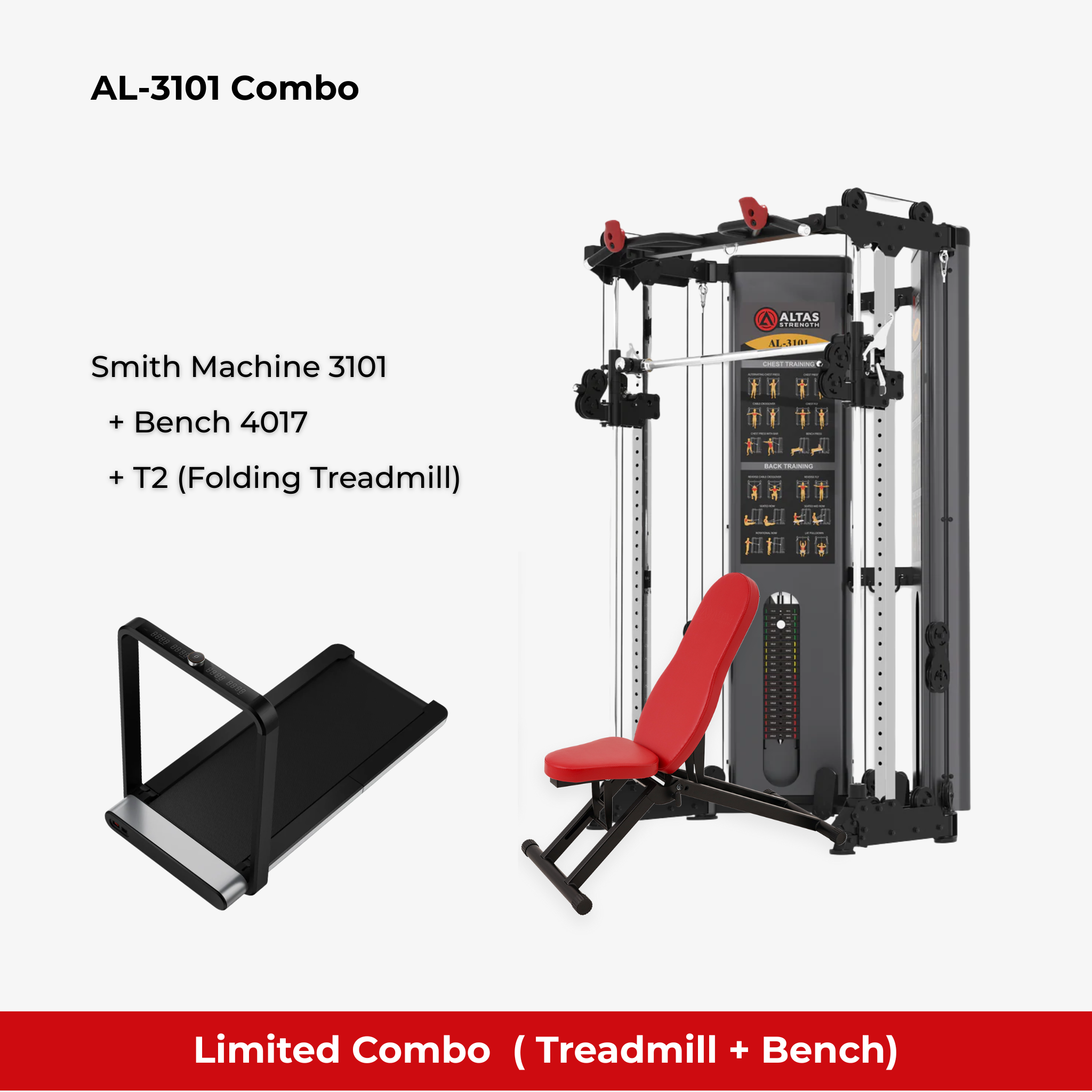 Combo - Smith Machine AL-3101 + Bench AL-4017 + T2 Treadmill