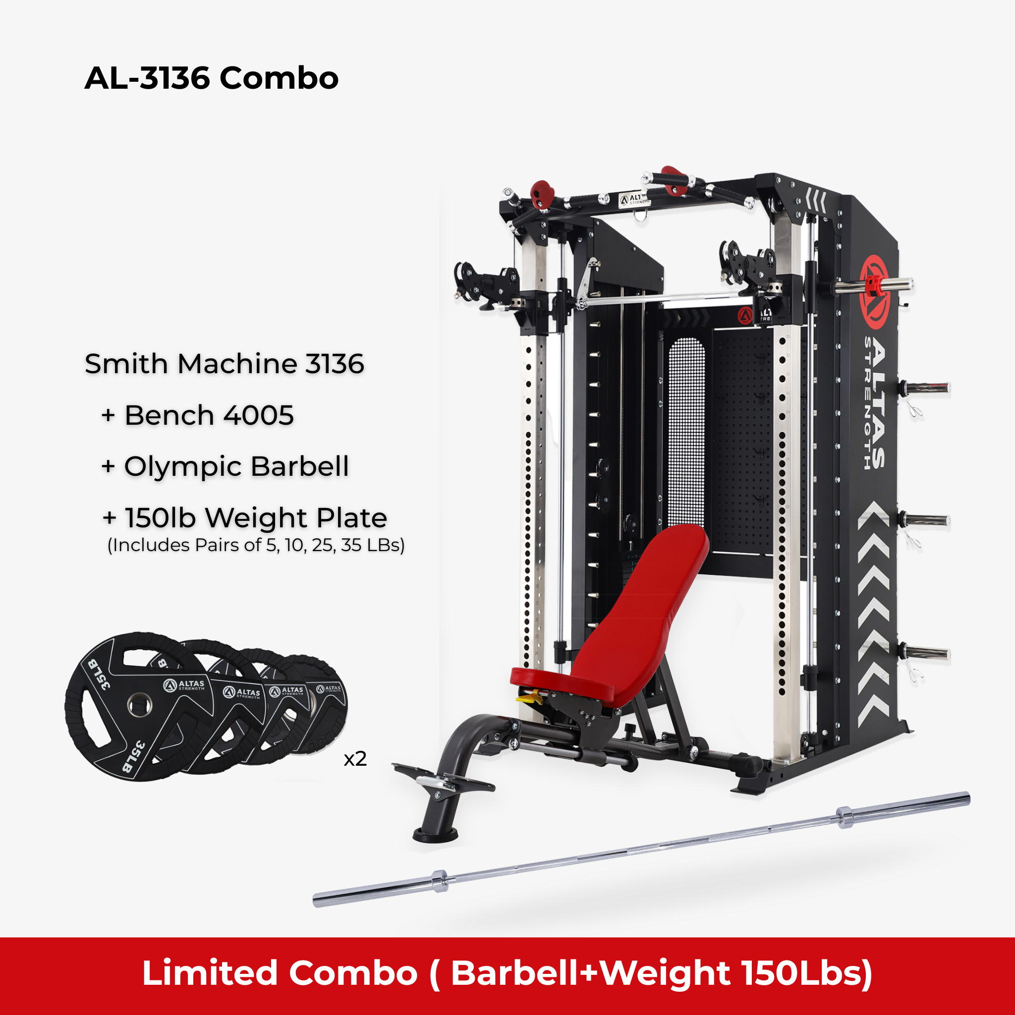 Combo - Smith Machine AL-3136+4005+Barbell+Weight Plate(5-35lb )