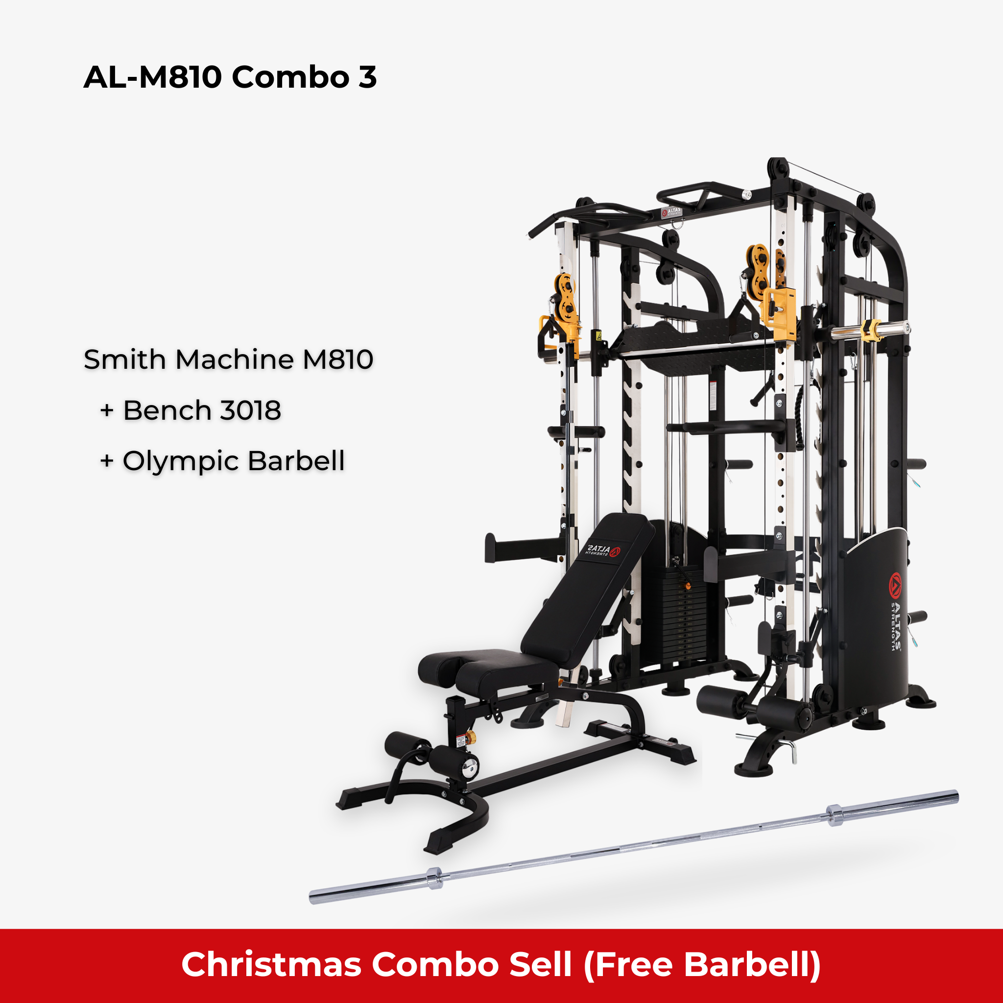 Christmas Combo - Smith Machine AL-M810 + Bench AL-3018 +Barbell