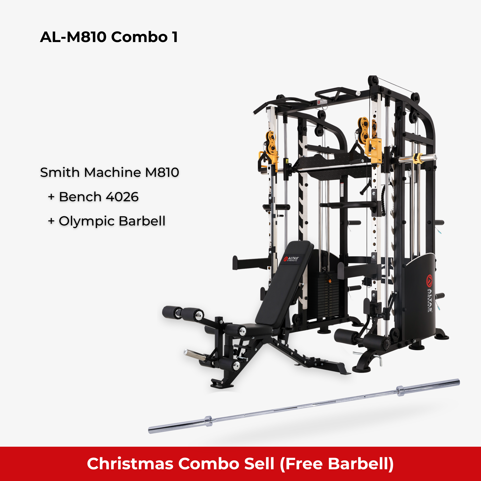 Christmas Combo - Smith Machine AL-M810 + Bench AL-4026 + Olympic Barbell