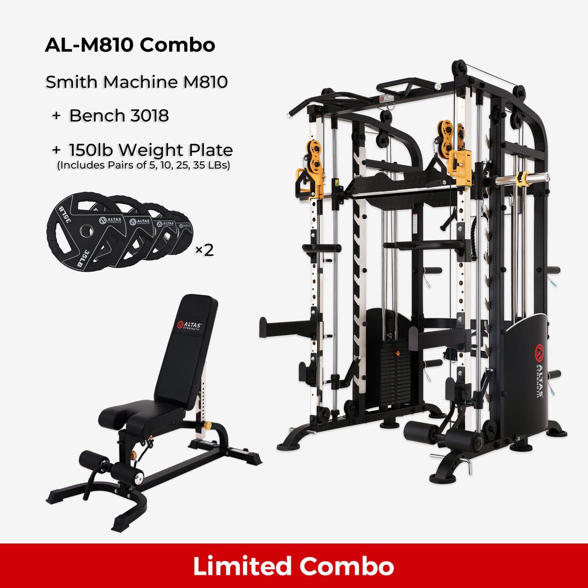 Combo - Smith Machine AL-M810 + Bench AL-3018 + 150lb Weights