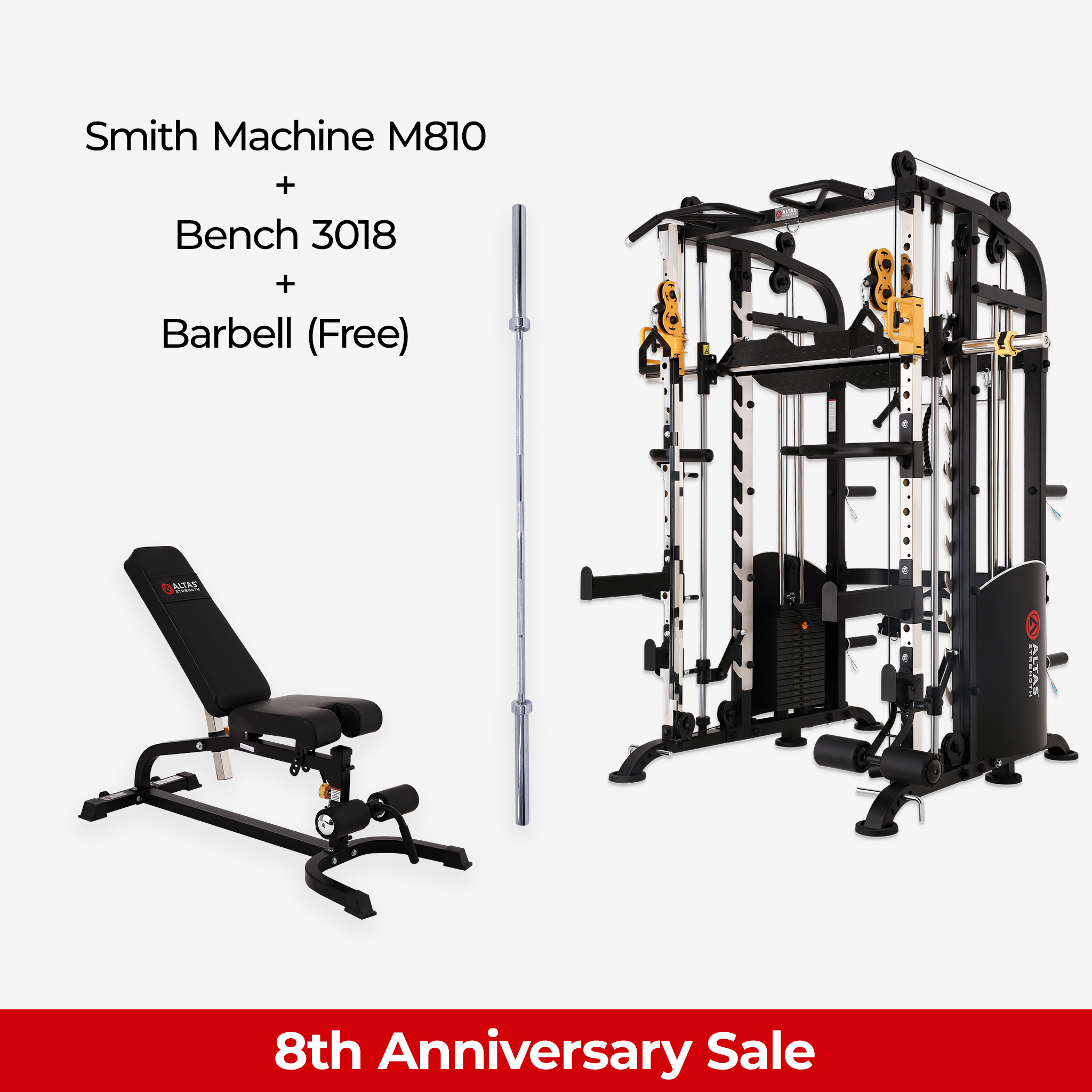 8th Anniversary Combo - Smith Machine AL-M810 + Bench AL-3018 +Barbell (Free)